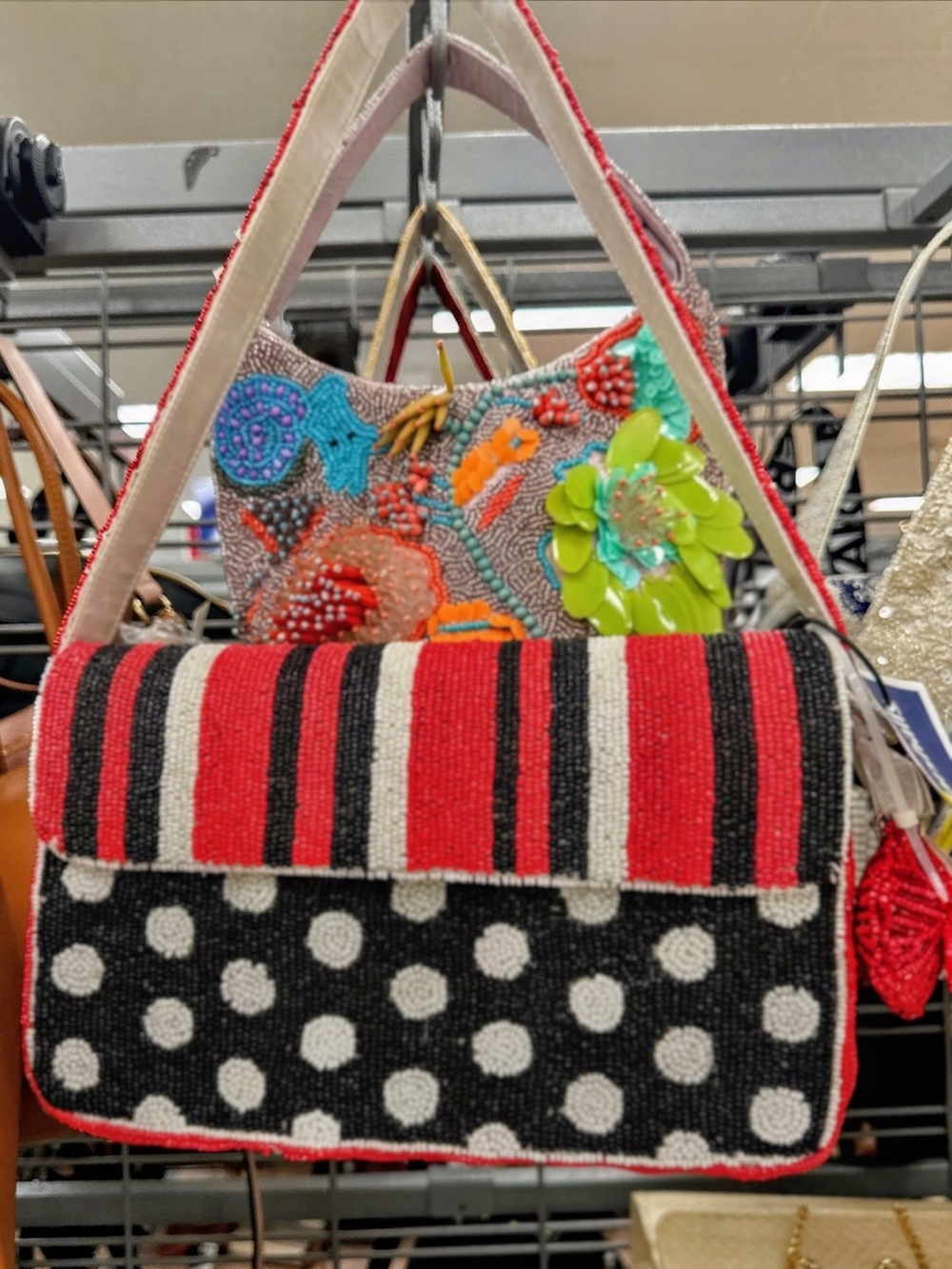 Viral Handcrafted in India beaded bag/purse. UGA Bulldog colors black red white